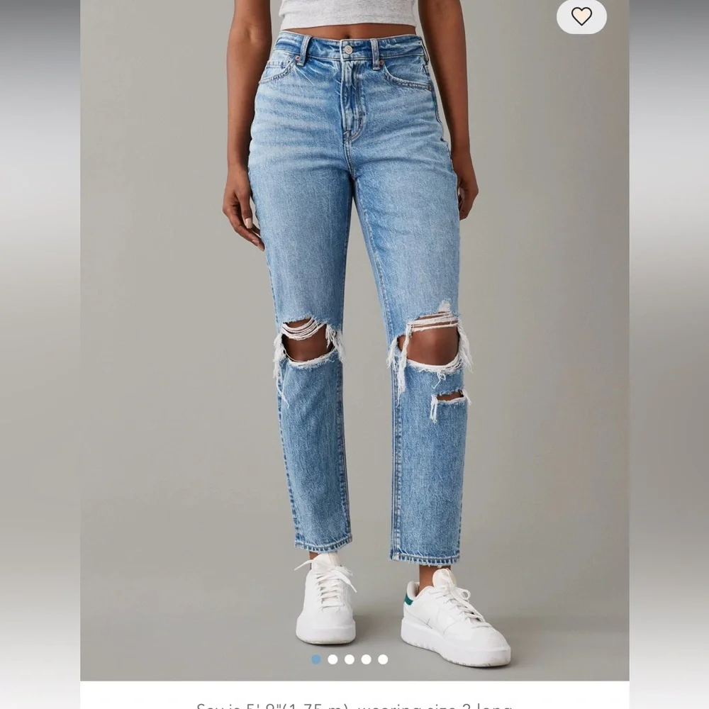 American Eagle Outfitters Ripped Straight Leg Jeans - Light Blue - Picture 1 of 6